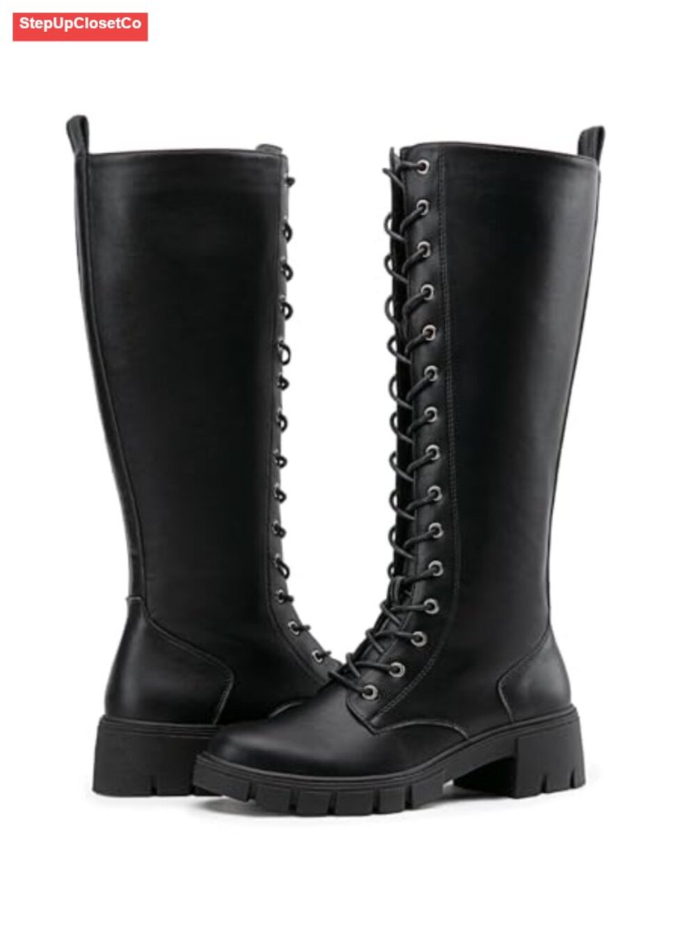Lace Up Platform Chunky Heel Knee High Combat Boots Memory Foam